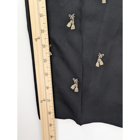 Talbots Pure Silk Size 8 Black Capri Ankle Pants Tassel Design Embroidery - Picture 8 of 8